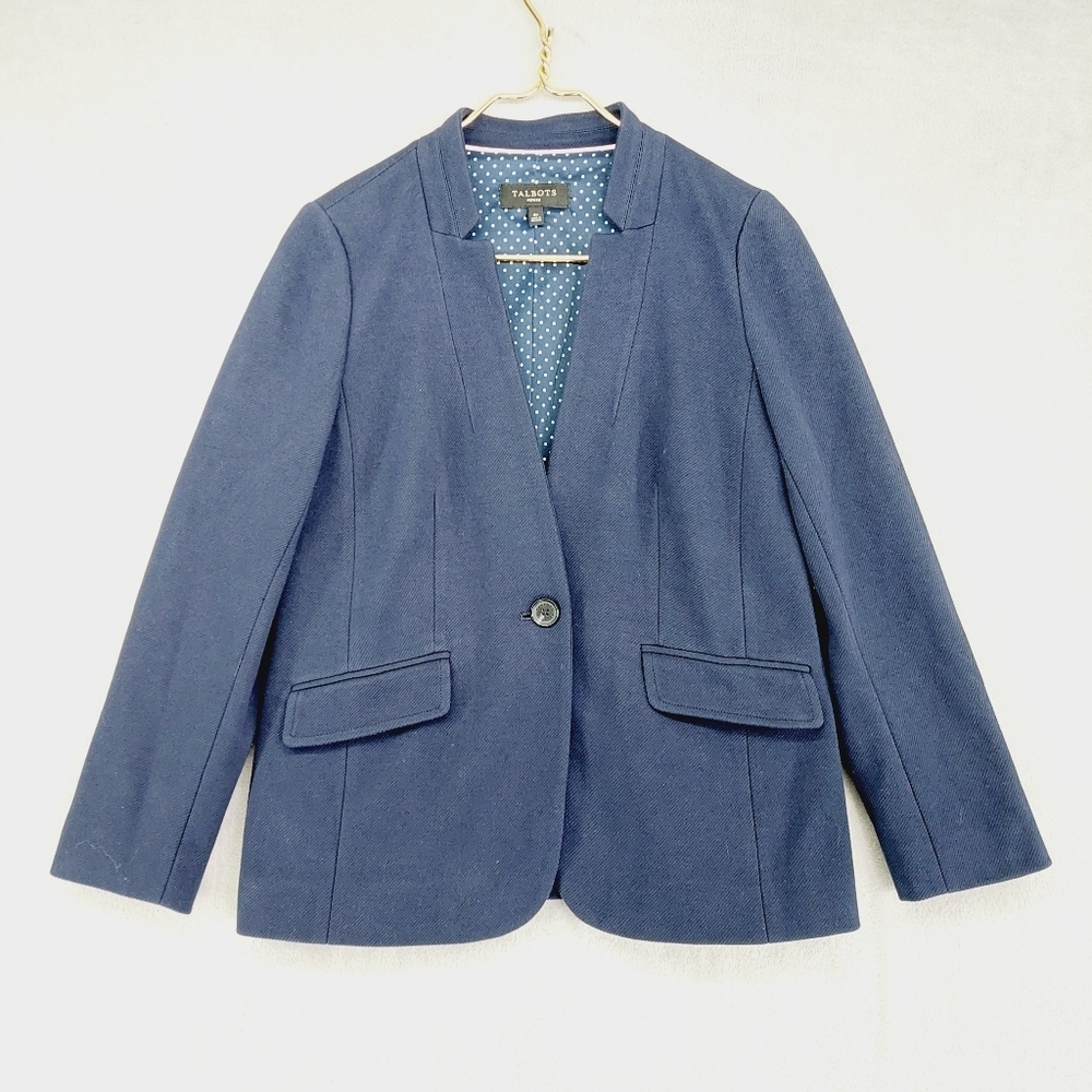 New Talbots Navy Cotton/ Nylon One Button Blazer P6972